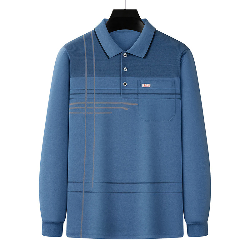 Papá de manga larga camiseta de los hombres de primavera y otoño casual polo camisa superior de algodón de la solapa fábrica de ropa al por mayor