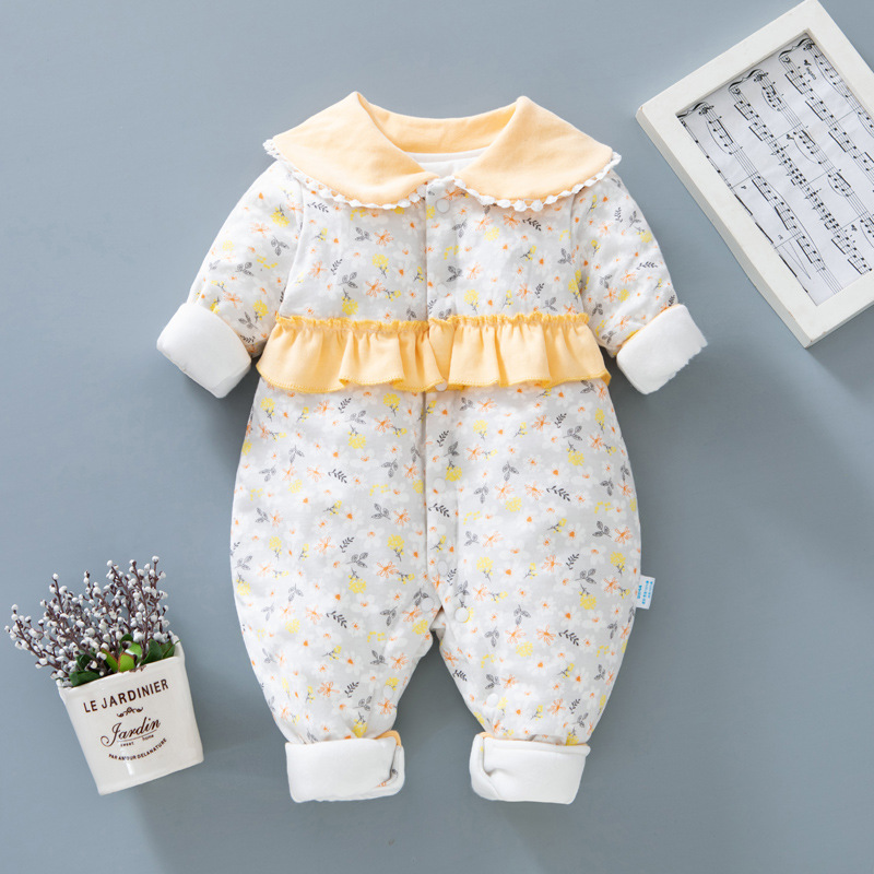 Estilo occidental bebé niñas mono acolchado Otoño e Invierno ropa de bebé recién nacido algodón mameluco fino algodón invierno