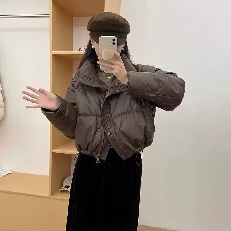 免洗PU皮新款棉服女短款2025新款宽松加厚面包服小个子棉袄外套潮