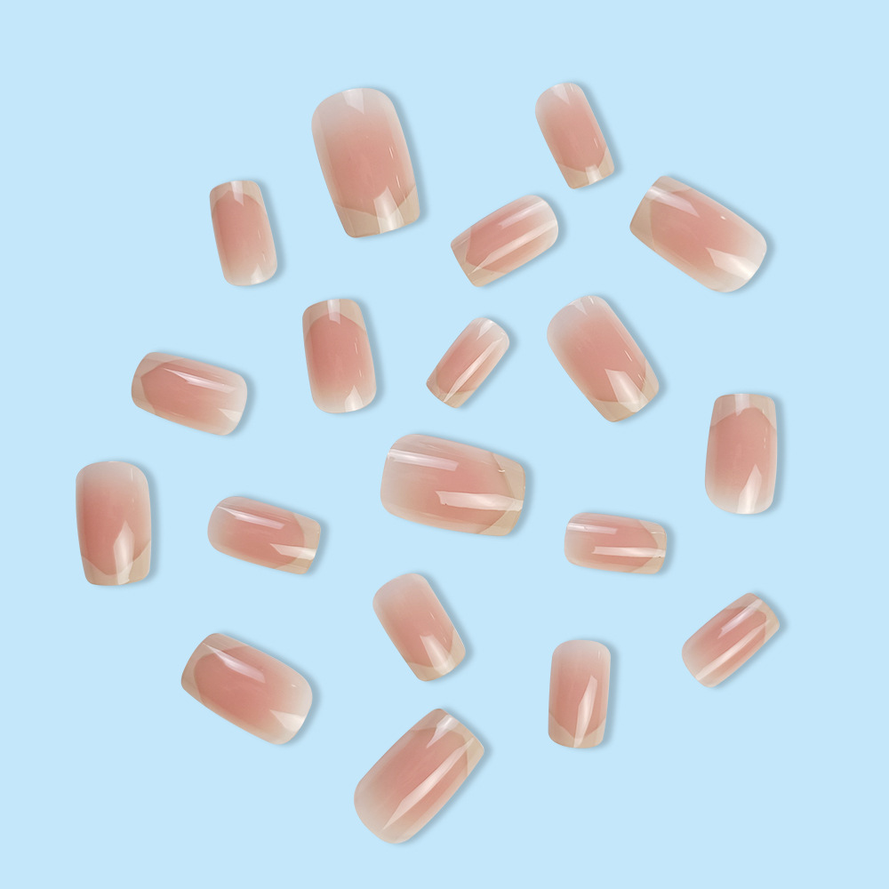 Discutir puro polvo desnudo gradiente manicura francesa cuadrada uña corta suave viento usar 24 piezas de uñas falsas lote mixto image 5
