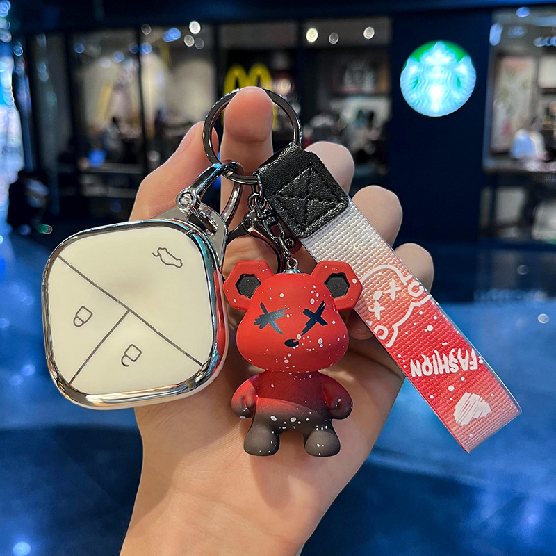 Wuling H-스마트 3 키 [싱글 쉘 화이트] + 레드 폭력 곰 펜던트