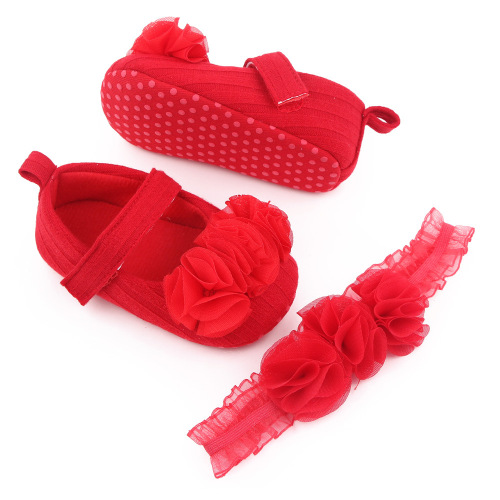 Baby Princess Shoes Cute Headband Set Soft Soled Toddler Shoes Baby Shoes Headband Hairband 2-piece Set 2627