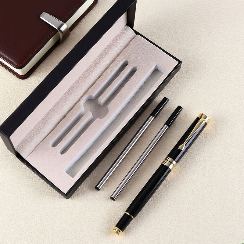 Ready-Made Gift Box Set Fountain Pen High-End Black Lacquered Signature Pen Advertising Gift Premium Engraved Metal Pen