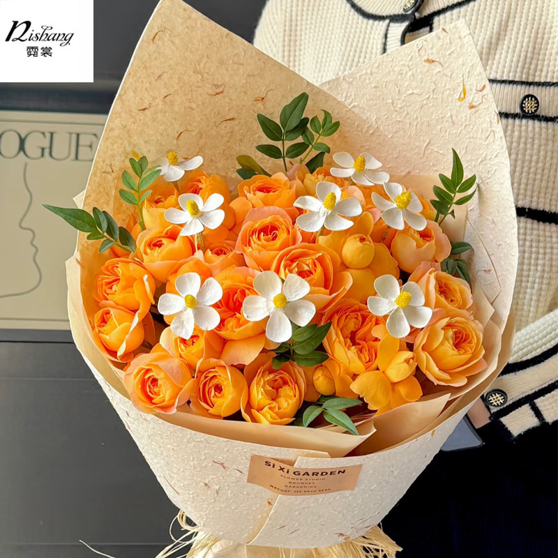 母亲节康乃馨尖角小花束手撕花瓣纸礼物鲜花包装纸DIY材料东巴纸