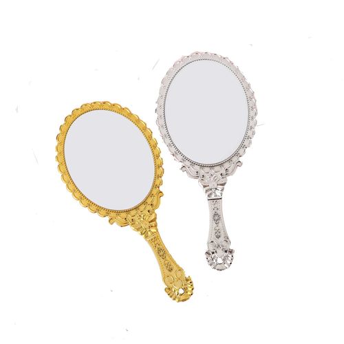 Ancient-style electroplated mirror, retro hand-held carved mirror, portable compact makeup mirror