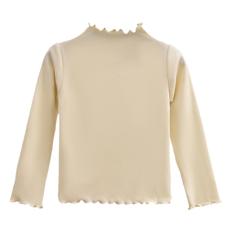 Nueva camisa de fondo para niñas Otoño e Invierno para niños de moda oreja de madera color sólido Camiseta de manga larga media y grande para niños