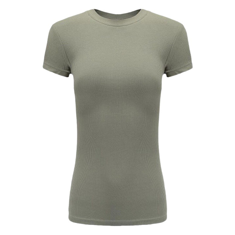 Camiseta de verano de manga corta para mujer, nueva colección 2026, de algodón premium seleccionado, elástica, con canalé fino, cuello redondo, corte ajustado, top adelgazante. image 1
