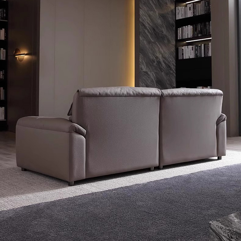 Sofá de cuero minimalista italiano, sofá de cuero de vaca, sala de estar con respaldo alto, sofá de tres personas, sofá de orejas de elefante.