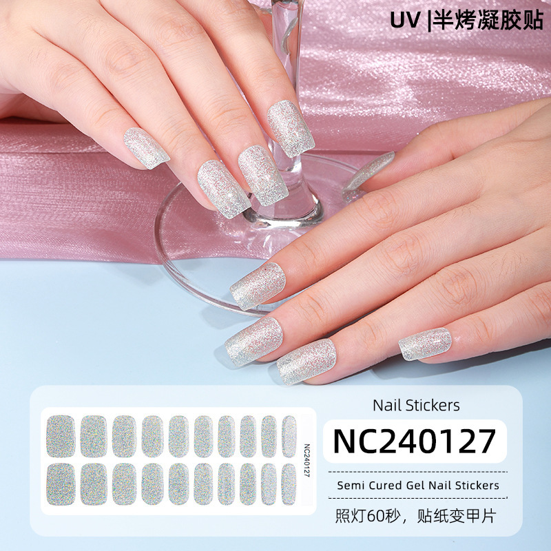 Zhengxiang の新しいインターネット有名人のフラッシュピュアオニオンジェルネイルアートステッカークロスボーダーヨーロッパとアメリカの売れ筋半硬化ジェル UV ネイルステッカー|undefined