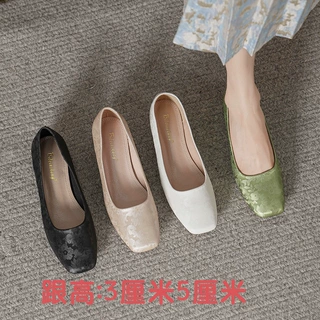 晚晚风淑女单鞋女鞋子2023新款爆款复古通勤软皮方头中高跟奶奶鞋
