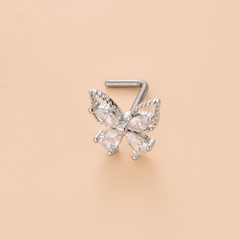 Simple Style Heart Shape Stainless Steel Plating Zircon Nose Studs 1 Piece display picture 12