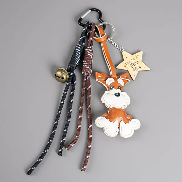 T53 [Black Love Buckle] Golden Bell Black Brown Rope + English Pentagon + Brown Schnauzer Dog