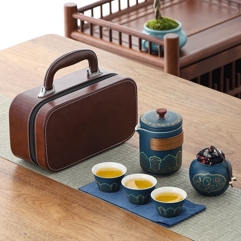 Portable Travel Tea Set Small Set Outdoor Tea Bag Ceramic One Pot Three Cups Portable Tea Set Express Cup Set