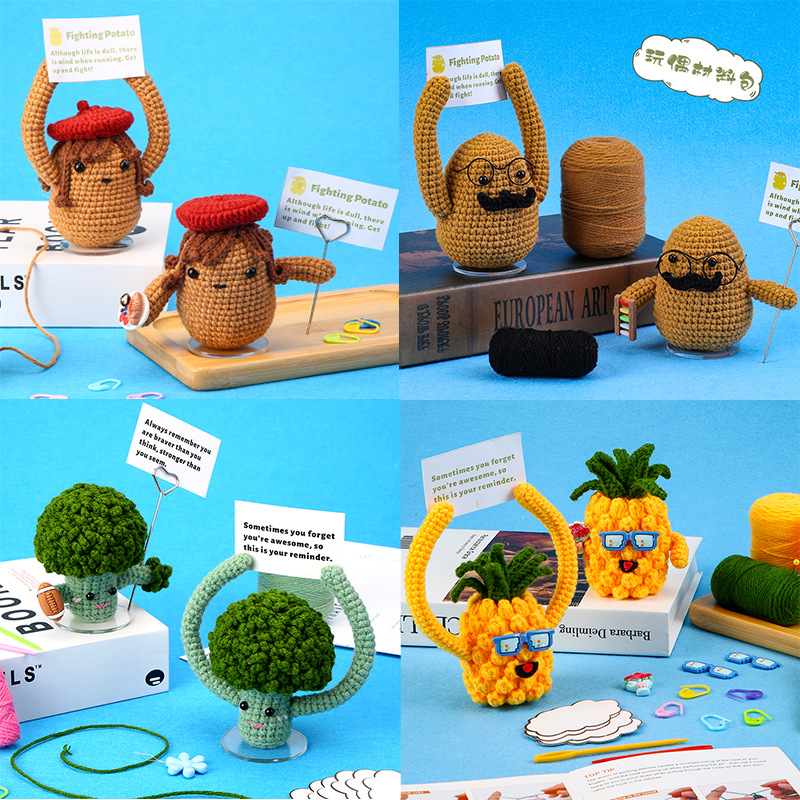 亚马逊热销新品钩织材料包举牌便签蔬菜水果摆件DIY制作跨境代发