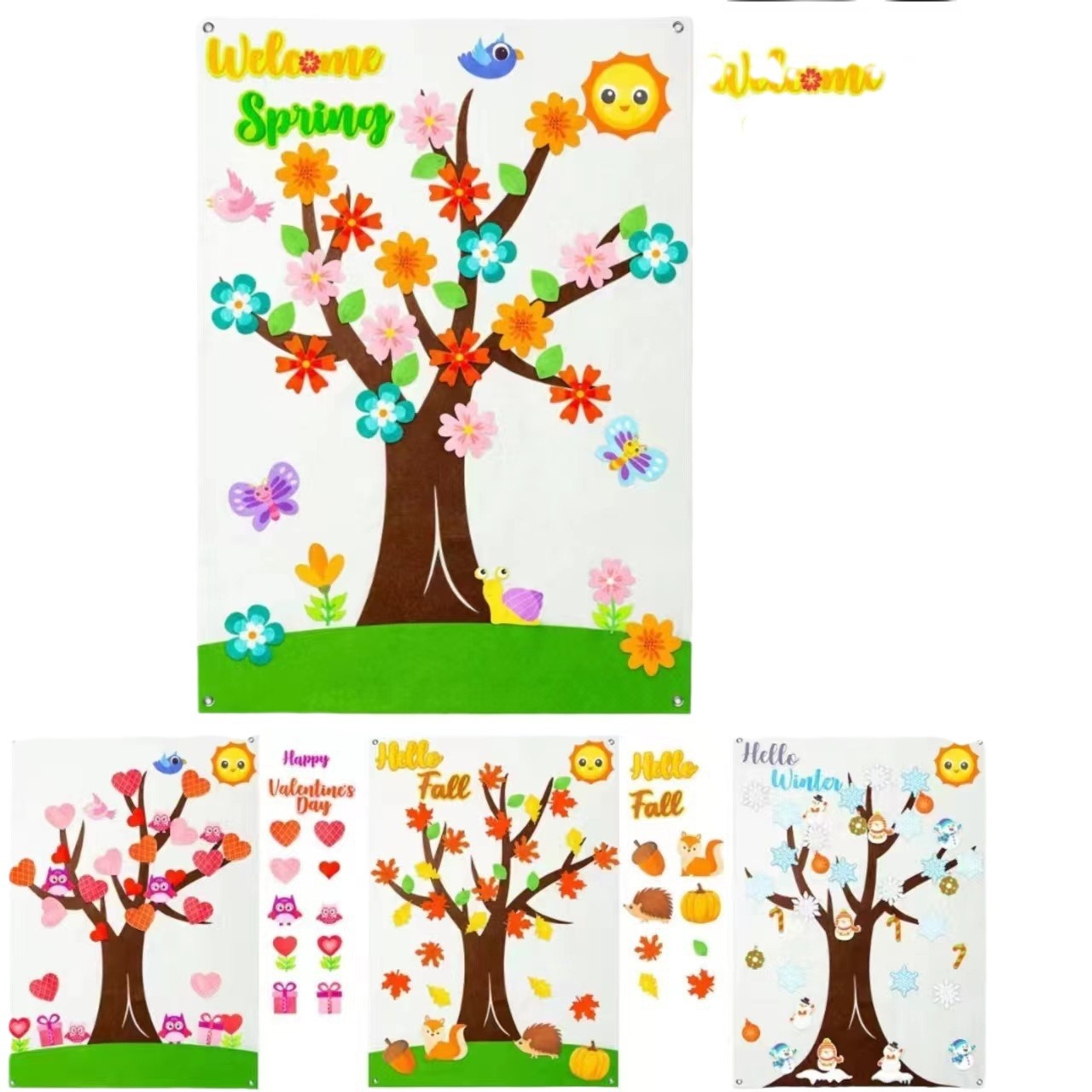 Nuevo tablero de primavera y otoño fieltro storyboard flores y pájaros otoño árbol de arce niños DIY fieltro regalo de San Valentín