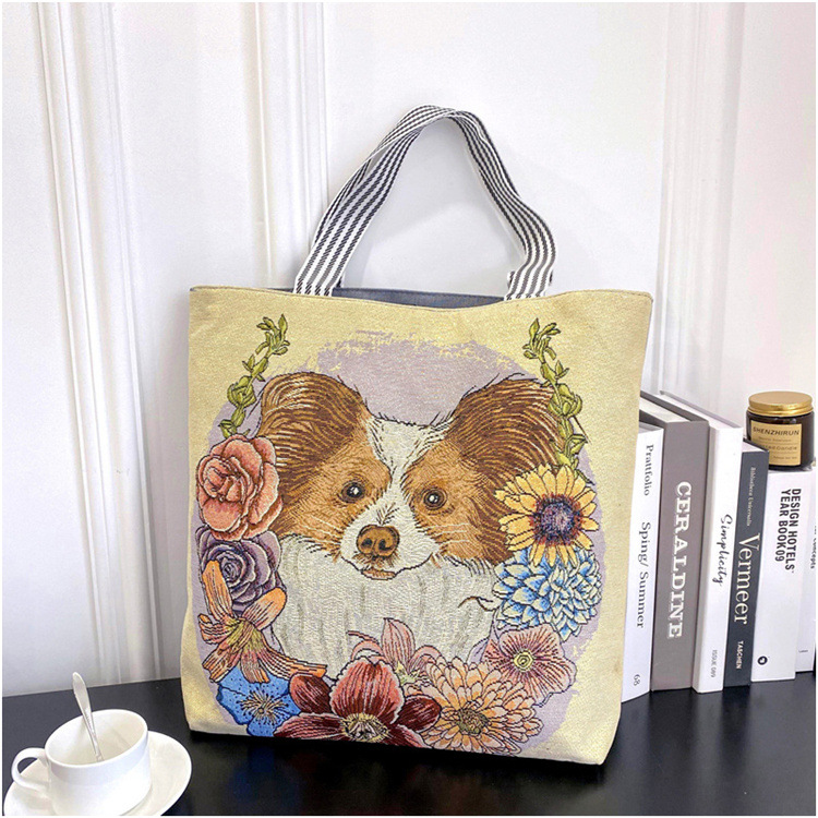 189g Weight Polyester Lining Material Zipper Closure Type Double Shoulder Straps Strap Type Tote Bag Bags Type Casual, Daily Occasion Linen Material Animal Pattern All Seasons Season Women's Gender Cute Style Square Shape Women's Linen Animal Cute Square Zipper Tote Bag 18