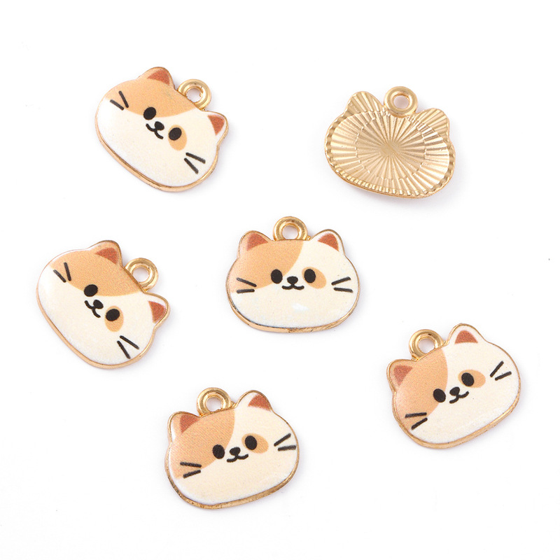 かわいいプリント小さな猫ヘッド合金オイルドリップイヤリングブレスレットペンダントキーホルダーペンダント携帯電話アクセサリー diy アクセサリー|undefined