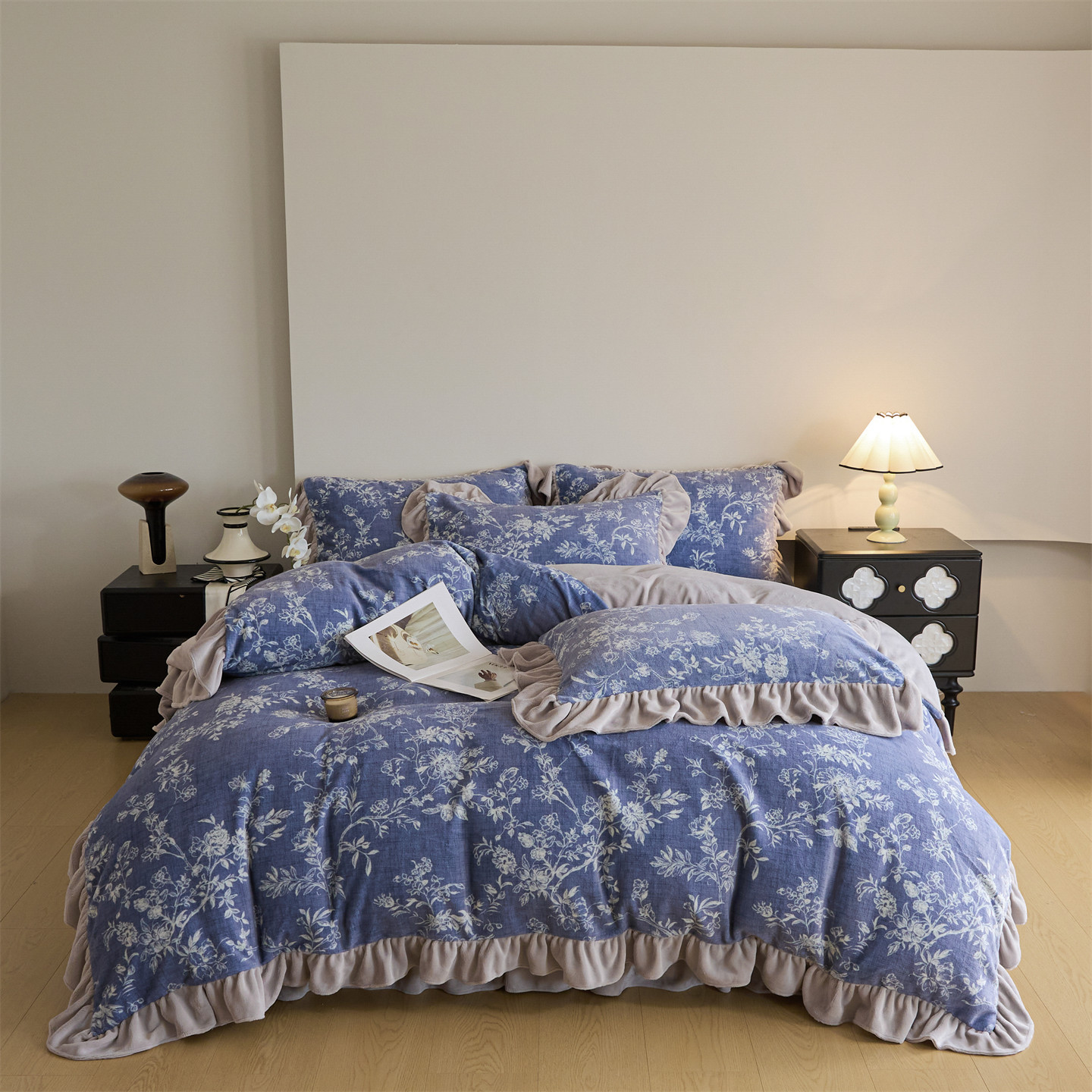 Set copriletto in pizzo e pile stile nordico francese vintage boho coreano, composto da quattro pezzi, copripiumino in velluto di latte floreale vintage francese, letto imbottito_voghion.com