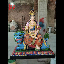 纯铜彩绘文殊菩萨普贤菩萨佛像华严三圣文殊普贤坐骑摆件家用定制