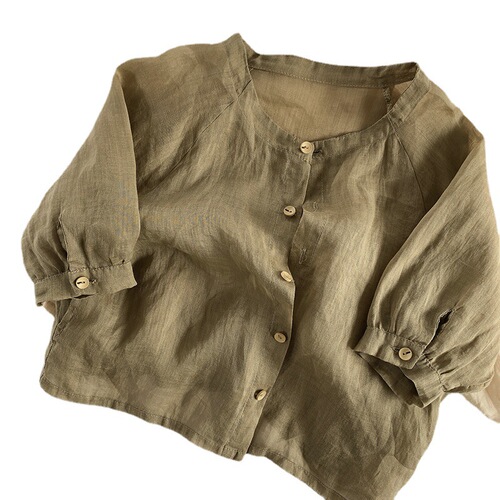 Pure linen children's sun protection clothing summer new children's outdoor skin clothing for boys and girls Korean version breathable thin air-conditioning shirt