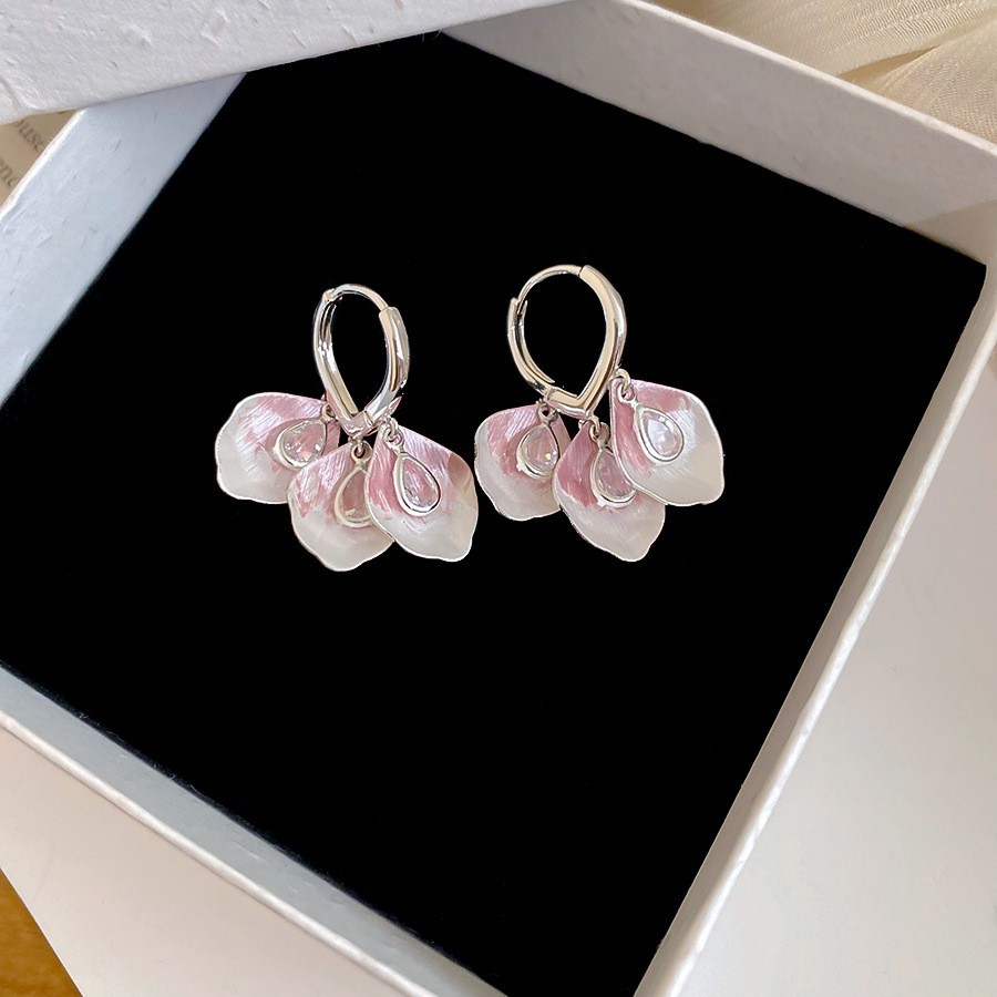 Aguja de plata Corea del Sur diamante Opal flor pendientes diseño fresco Rosa pendientes moda pendientes dulces al por mayor