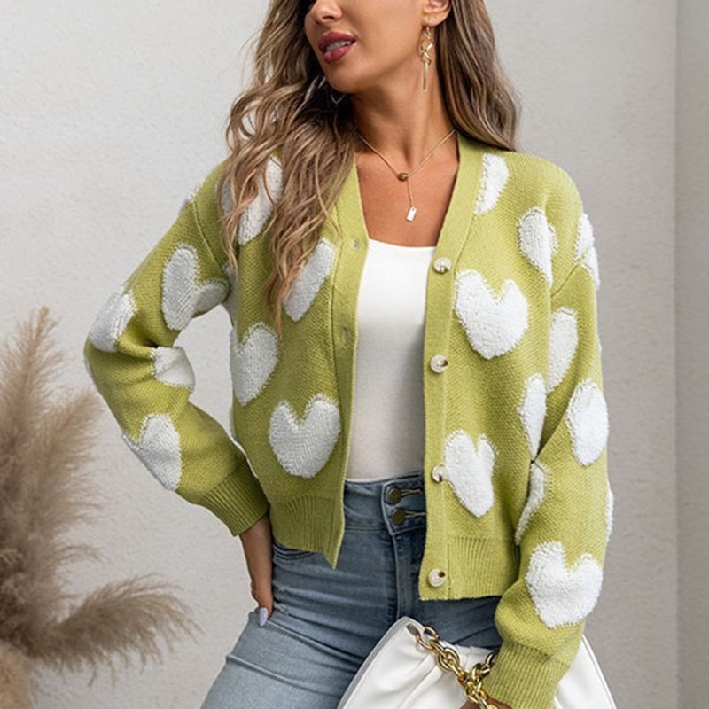 Comercio exterior transfronterizo de Europa y los Estados Unidos Amazon otoño y invierno nueva camiseta de punto de damas de hebilla única flojo suéter de amor chaqueta image 8
