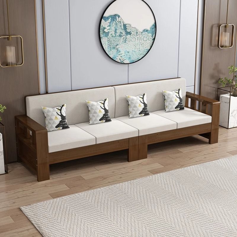 New Chinese Style Solid Wood Sofa Combination Simple Living Room Winter and Summer Dual-Use Black Walnut Small Apartment Rental Narrow Sofa