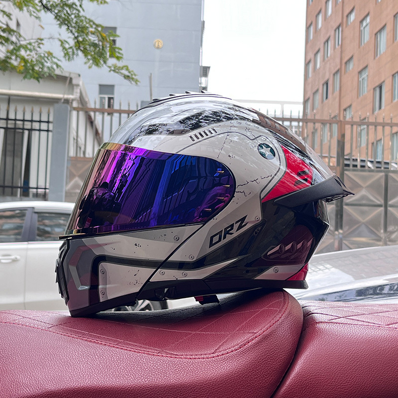 Orz casco de coche eléctrico masculino y femenino casco de verano doble espejo trasero medio completo personalidad cuatro estaciones pareja Bluetooth