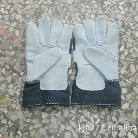 优质供应商生产牛二层驳掌手套劳保手套防护手套二层牛皮电焊手套