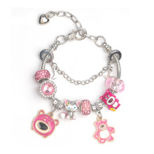 新品卡通草莓熊串珠手链 手工diy合金滴油可爱饰品配件手串工厂批