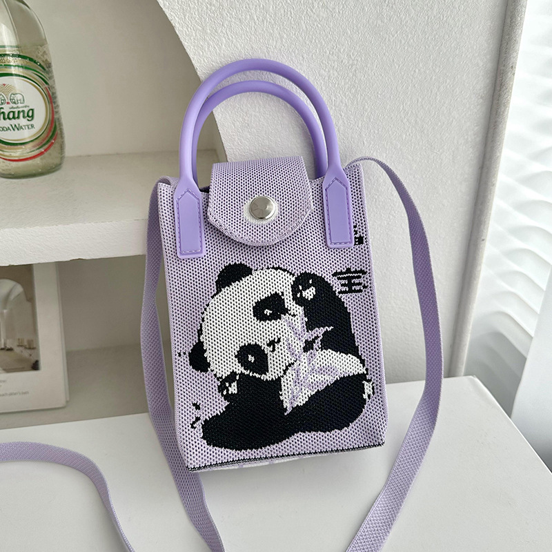 Bolsa de tejido para móviles, caricatura de panda para mujeres, estilo coreano, bolso de hombro único, bolso de viaje, bolso de cambio, bolso pequeño