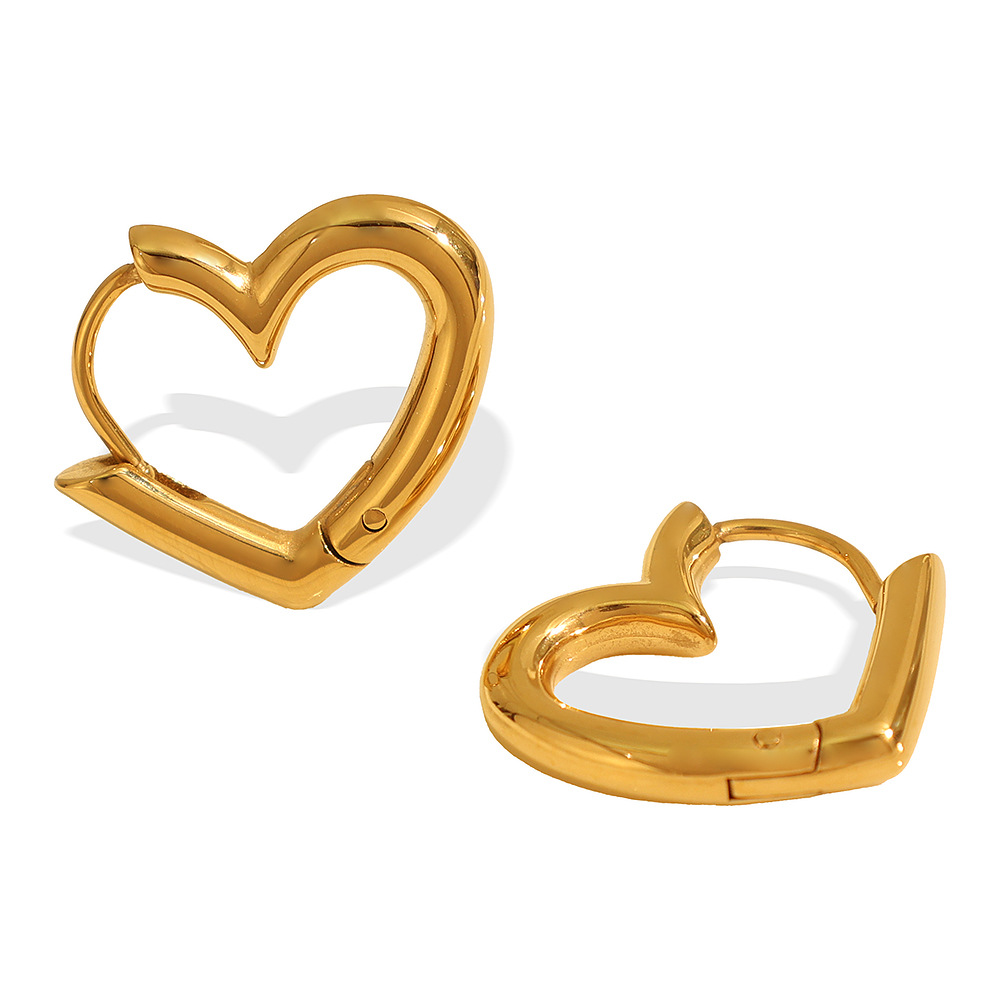 1 Pair Simple Series Simple Heart Stainless Steel 18K Gold Plated Women Hoop Earrings h5Picture7