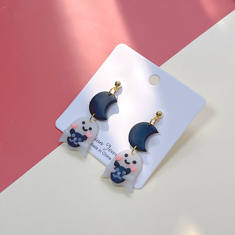 Daily Occasion 1 Pair Cute Streetwear Halloween Pattern Moon Soft Clay Drop Earrings