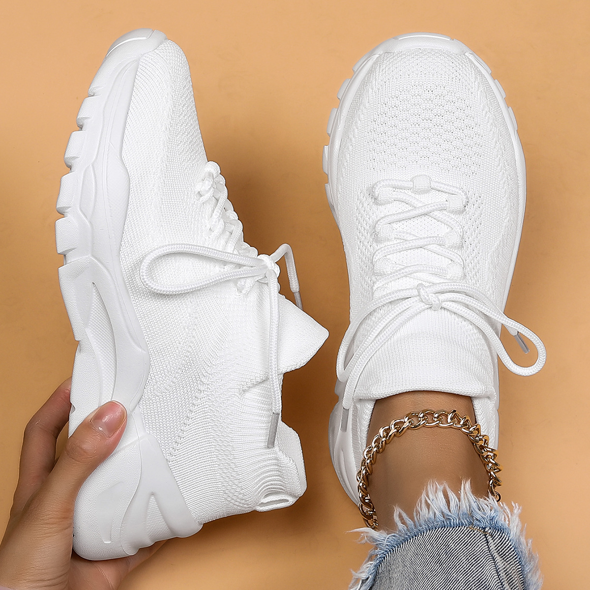 크로스보더 알리익스프레스 아마존 대형 사이즈 여성 스포츠화 통기성 플라이 니트 양말 신발 슬립온 슬립온 슈즈