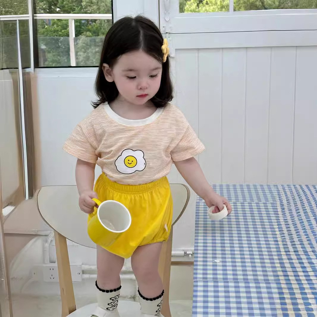 Baby verano delgado bolsas de niñas con un conjunto delgado 2025 ropa infantil coreana para niños con dos piezas