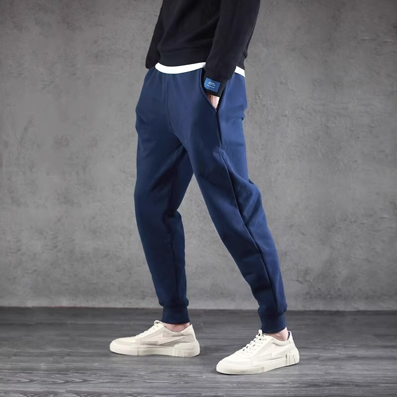 Winter Pure Cotton Men's Heavyweight Sports Casual Jogger Pants with Cuffs, Spring and Autumn Casual Long Pants