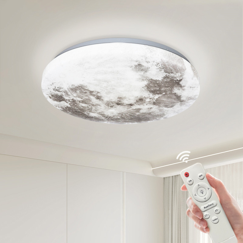 圆形月球卧室灯星球三色无极调光现代简约带遥控器氛围吸顶灯具