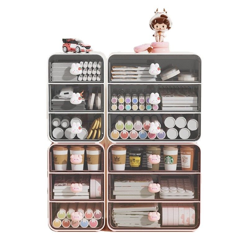 引き出し式デスクトップ収納ケース学生文房具棚寮化粧品多層収納棚机化粧ケース|undefined
