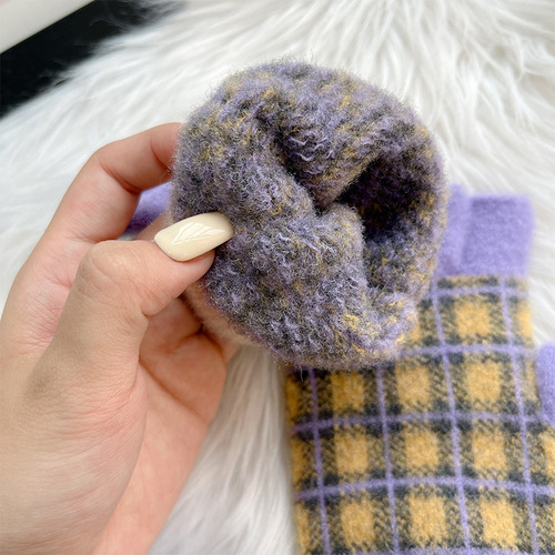 Japanese-style color-blocked warm gloves for women, autumn and winter knitted with extra lining, half-finger driving and cycling split gloves for women, trendy student-style