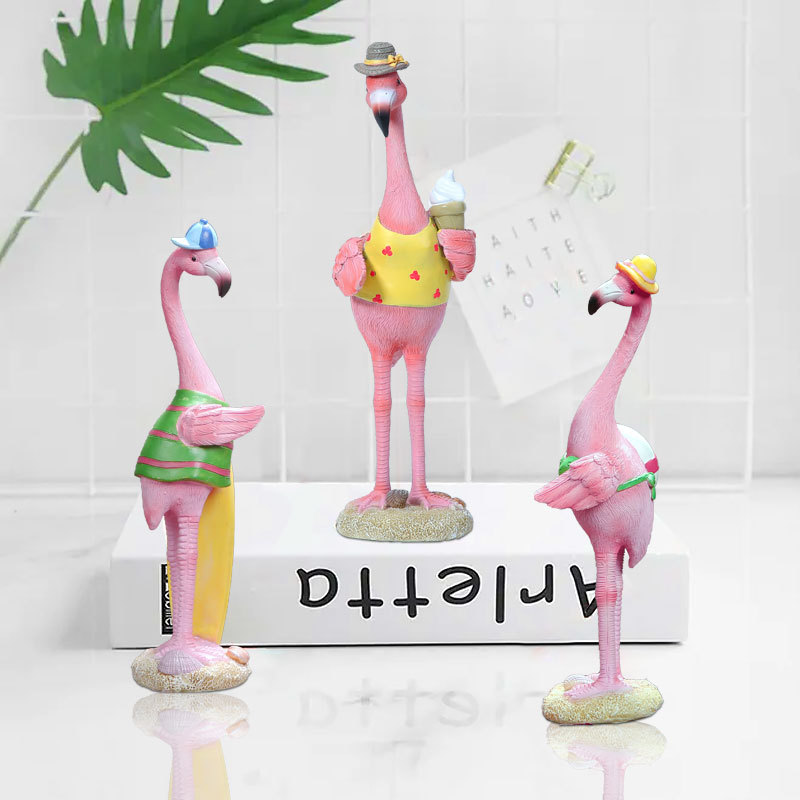 Decoración del hogar Flamingo lindo decoración creativa artesanía de resina escultura patio al aire libre Joyería La historieta