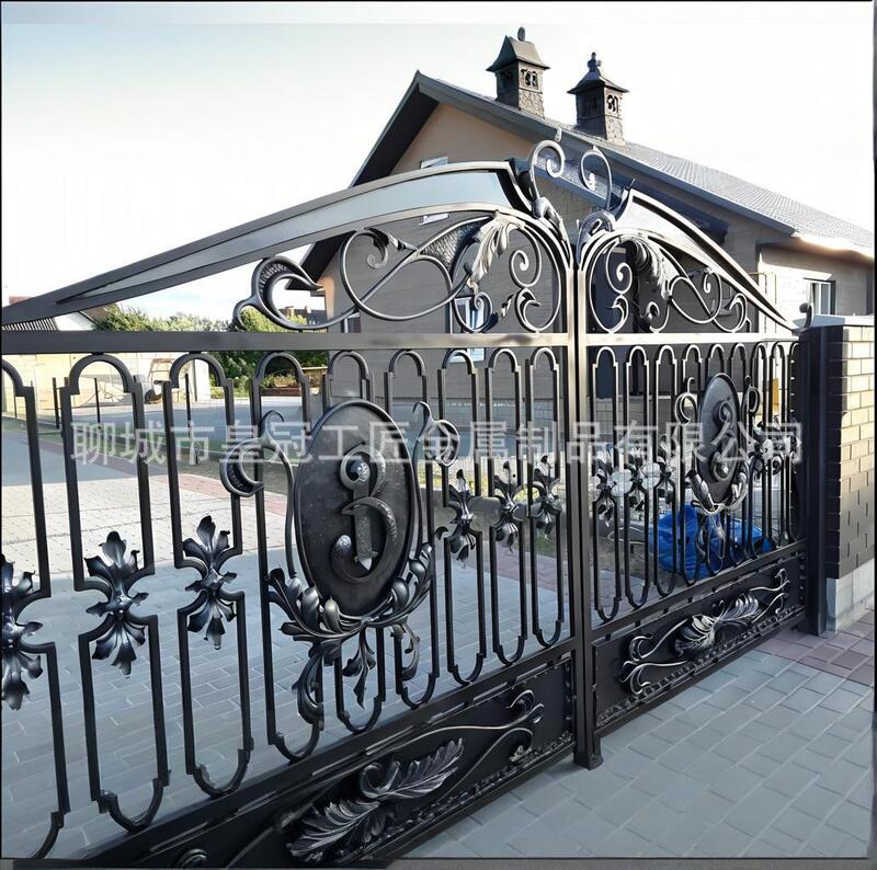 Hand-Forged Wrought Iron Double Doors, Double-Open Black Driveway Gates for Villa Courtyards, European-Style Wrought Iron Gates Hand-Forged Wrought Iron Double Doors, Double-Open Black Driveway Gates for Villa Courtyards, European-Style Wrought Iron Gates