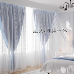 韩式公主风窗帘卧室遮光新式设计感双层清新布纱一体