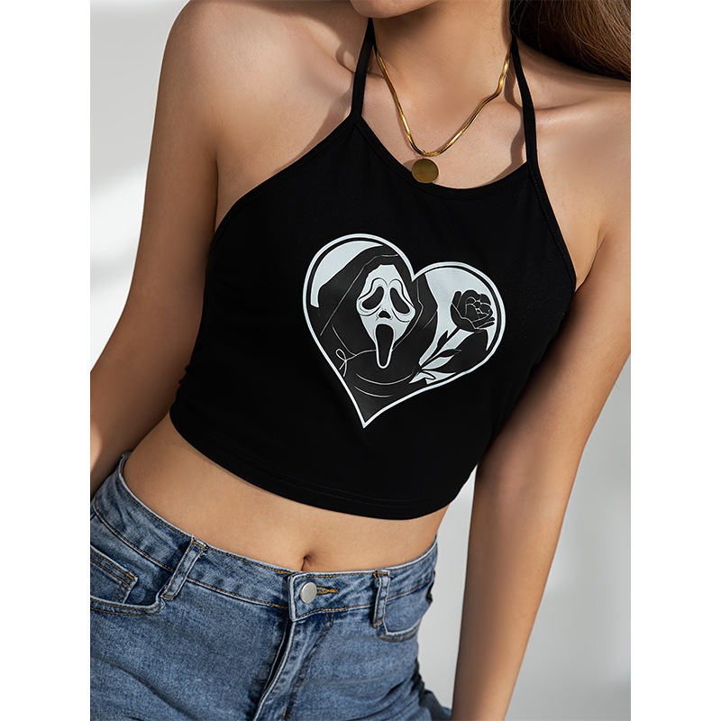 European and American Cross-border Retro Backless Lace-up Neck Vest Hot Girl Sexy Short Slim-fit Navel Sling in stock