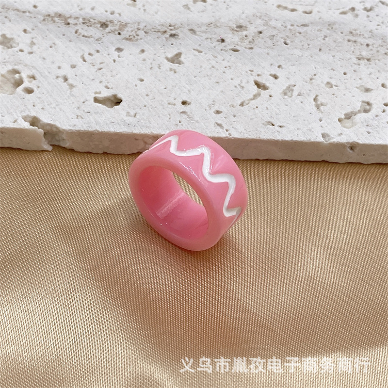 Nueva Corea del Sur ins estilo nicho personalidad onda línea hecha a mano pintura al aceite pintado resina anillo transfronterizo