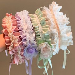 日本ロリータガールズヘアバンドプリーツ甘いレースヘッドバンドパール雪ガーゼ二次元ロリータヘアアクセサリー