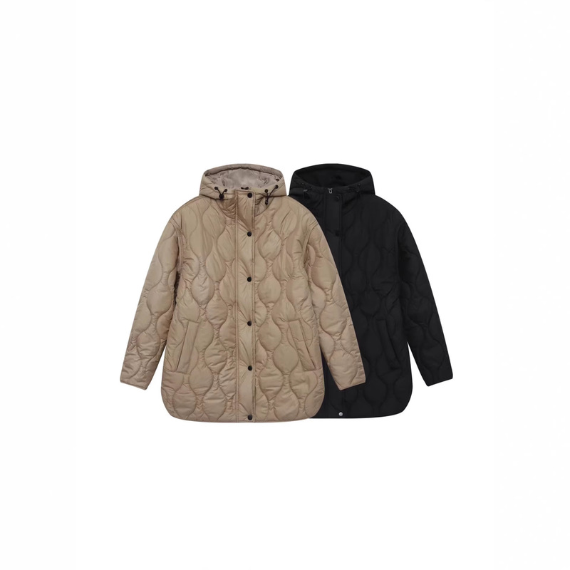Cross-Border Wholesale 2025 Autumn and Winter New Versatile Commuter Stand-Collar Pocket-Decorated Diamond-Patterned Hooded Waterproof Cotton Jacket for Women Cross-Border Wholesale 2025 Autumn and Winter New Versatile Commuter Stand-Collar Pocket-Decorated Diamond-Patterned Hooded Waterproof Cotton Jacket for Women