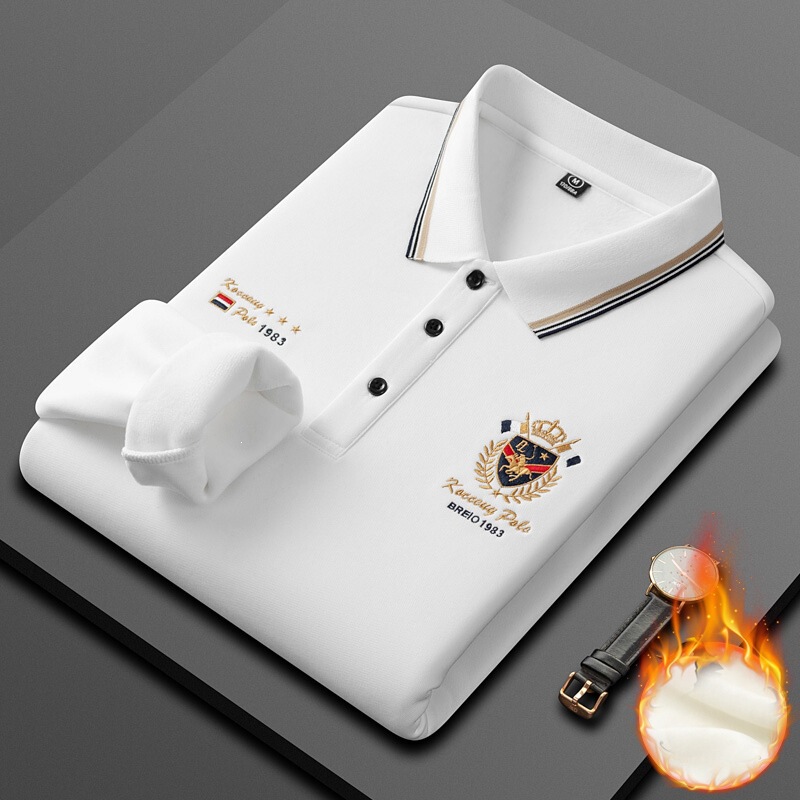 Men's cotton long-sleeve POLO shirt from the boutique, 2026 autumn and winter, fleece-lined for warmth, suitable for young and middle-aged men, casual top Men's cotton long-sleeve POLO shirt from the boutique, 2026 autumn and winter, fleece-lined for warmth, suitable for young and middle-aged men, casual top