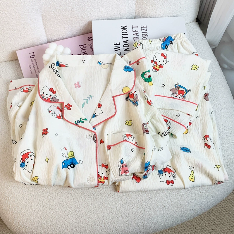 Hello Kitty, хелло китти, японская осенняя хлопковая пижама с длинным рукавом, комплект, оптовая продажа