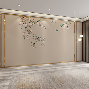 2024 New Chinese Style Flower and Bird Wallpaper Mural Living Room Tv Background Wall Wallpaper Sofa Bedroom Wall Covering