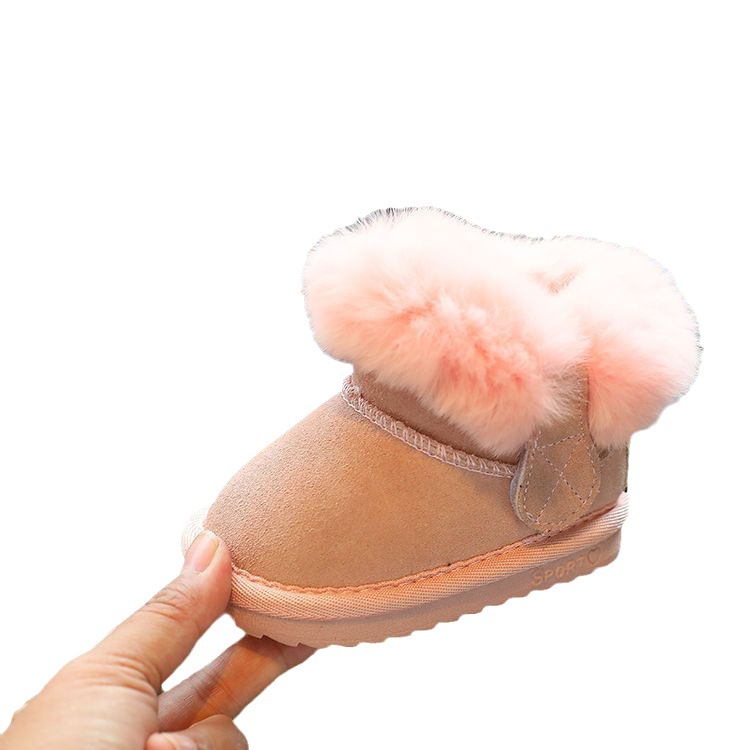Snöiga barnstövlar 2023 vinter Nytt mode Koreansk upplaga Plysch Warm Walking S med pälsmun Mjuk sula Bomull_voghion.com